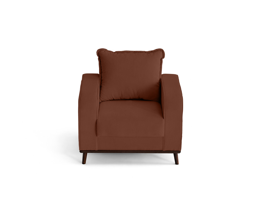 Fauteuil en velours côtelé pieds bois foncé - Albane