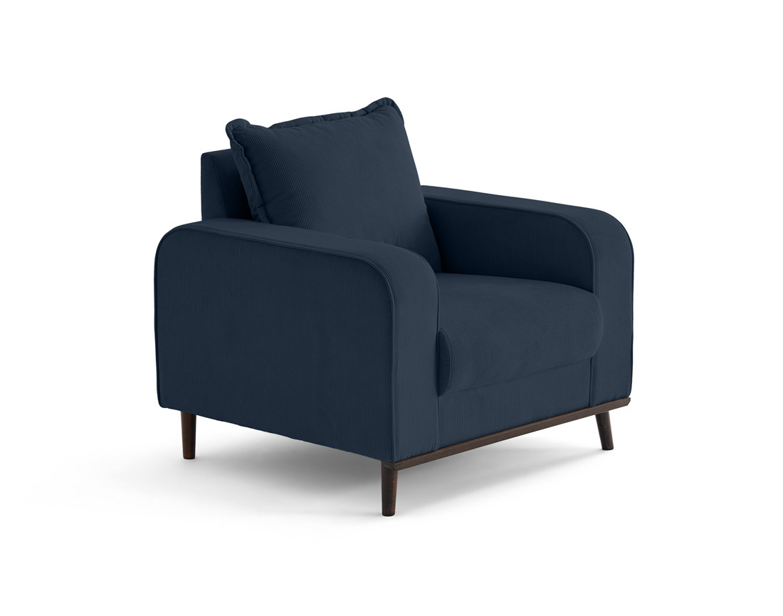 Fauteuil en velours côtelé pieds bois foncé - Albane