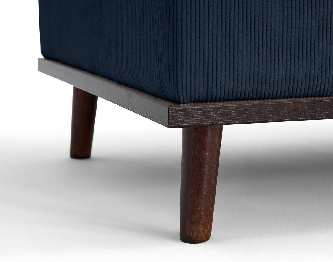 Pouf en velours côtelé pieds bois foncé - Albane