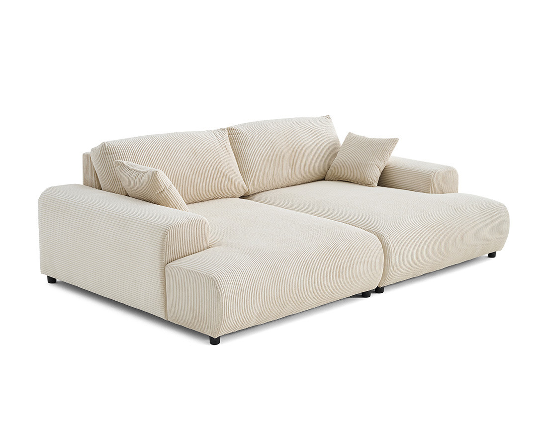 Canapé droit 4 places double méridienne en velours côtelé Garance
