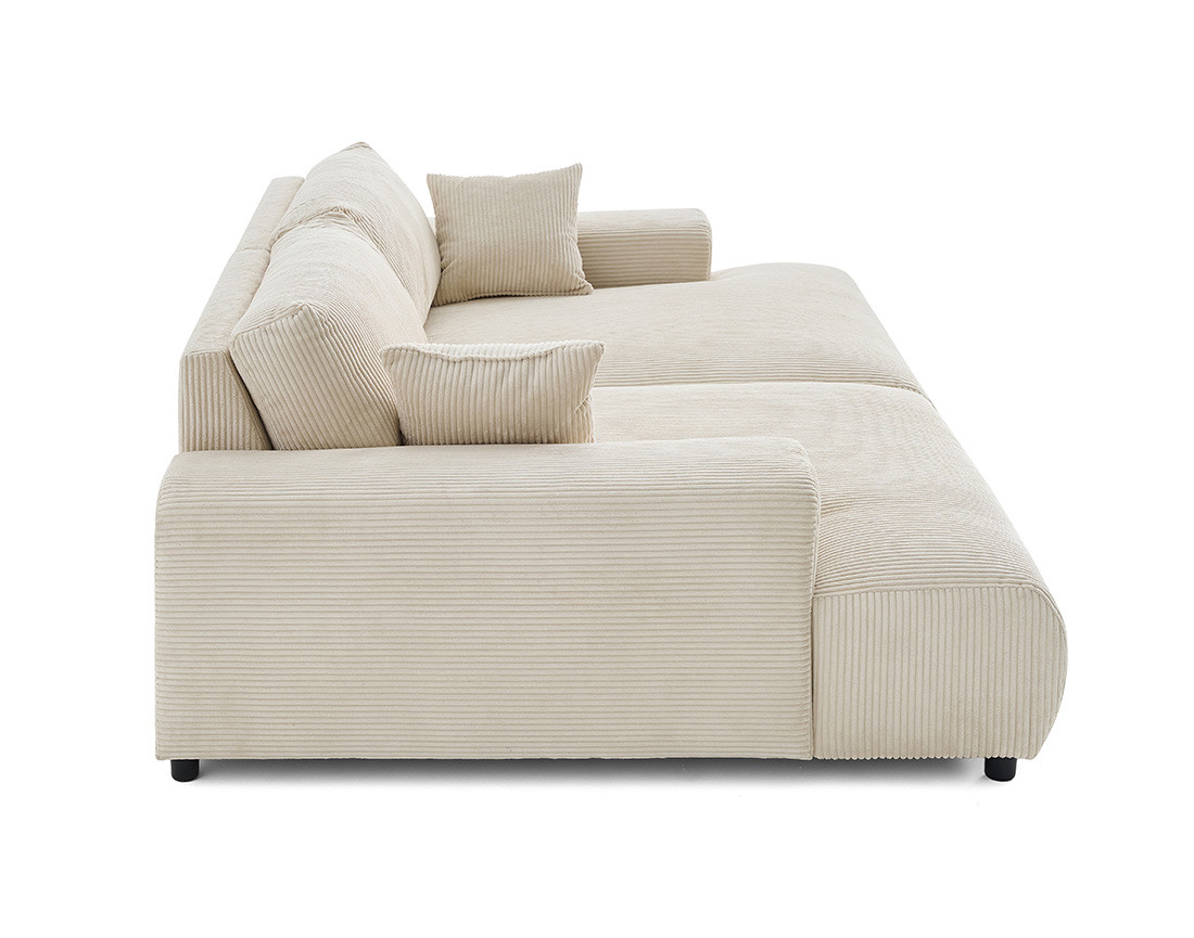 Canapé droit 4 places double méridienne en velours côtelé Garance