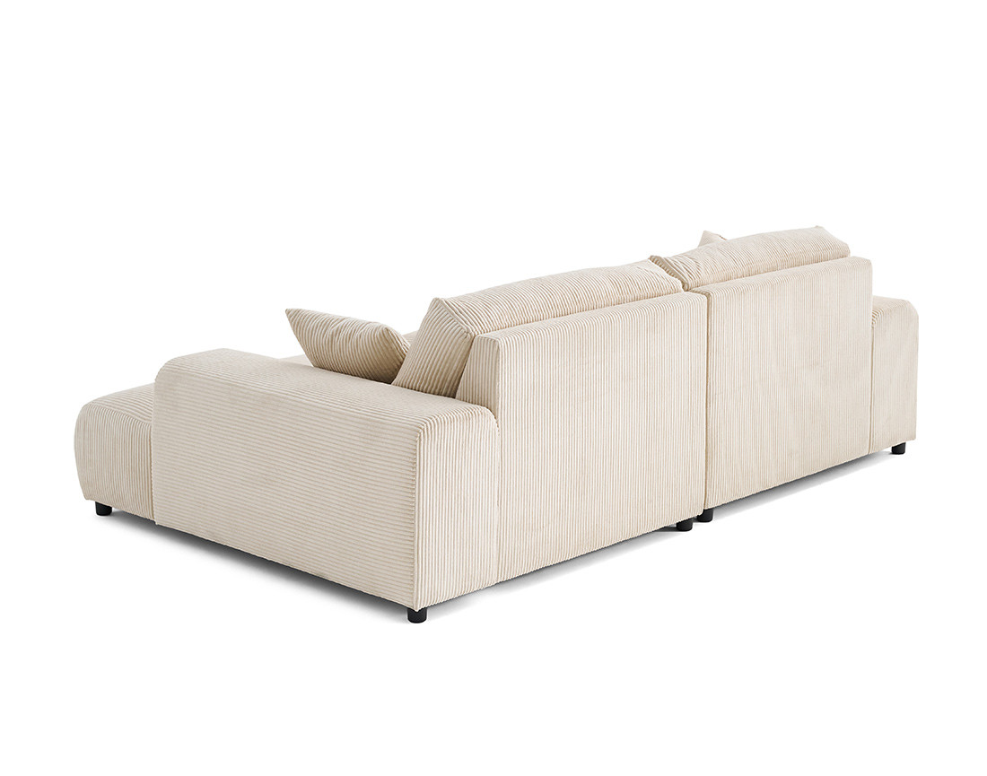 Canapé droit 4 places double méridienne en velours côtelé Garance