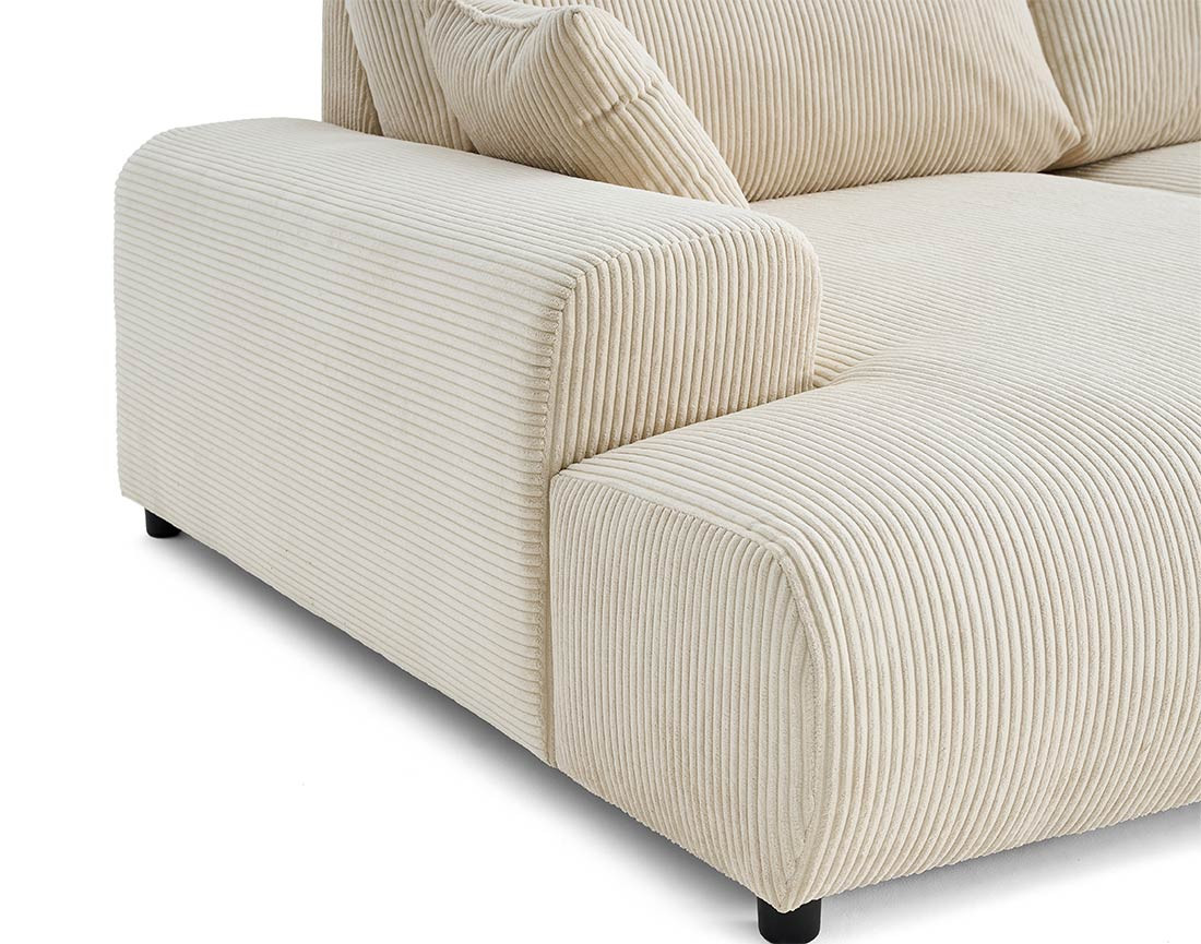 Canapé droit 4 places double méridienne en velours côtelé Garance