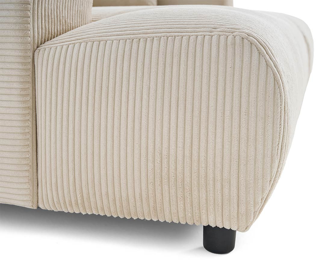 Canapé droit 4 places double méridienne en velours côtelé Garance