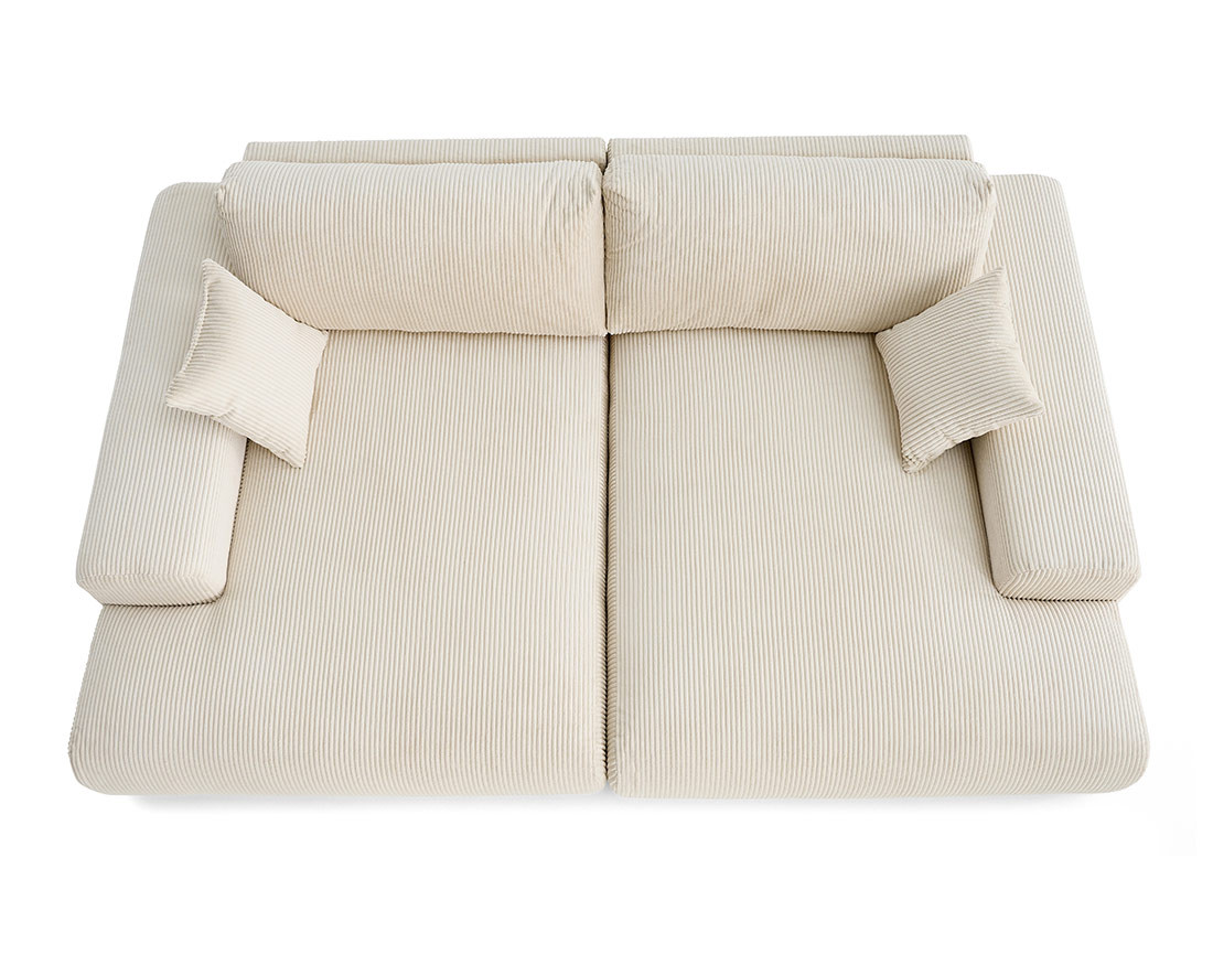 Canapé droit 4 places double méridienne en velours côtelé Garance