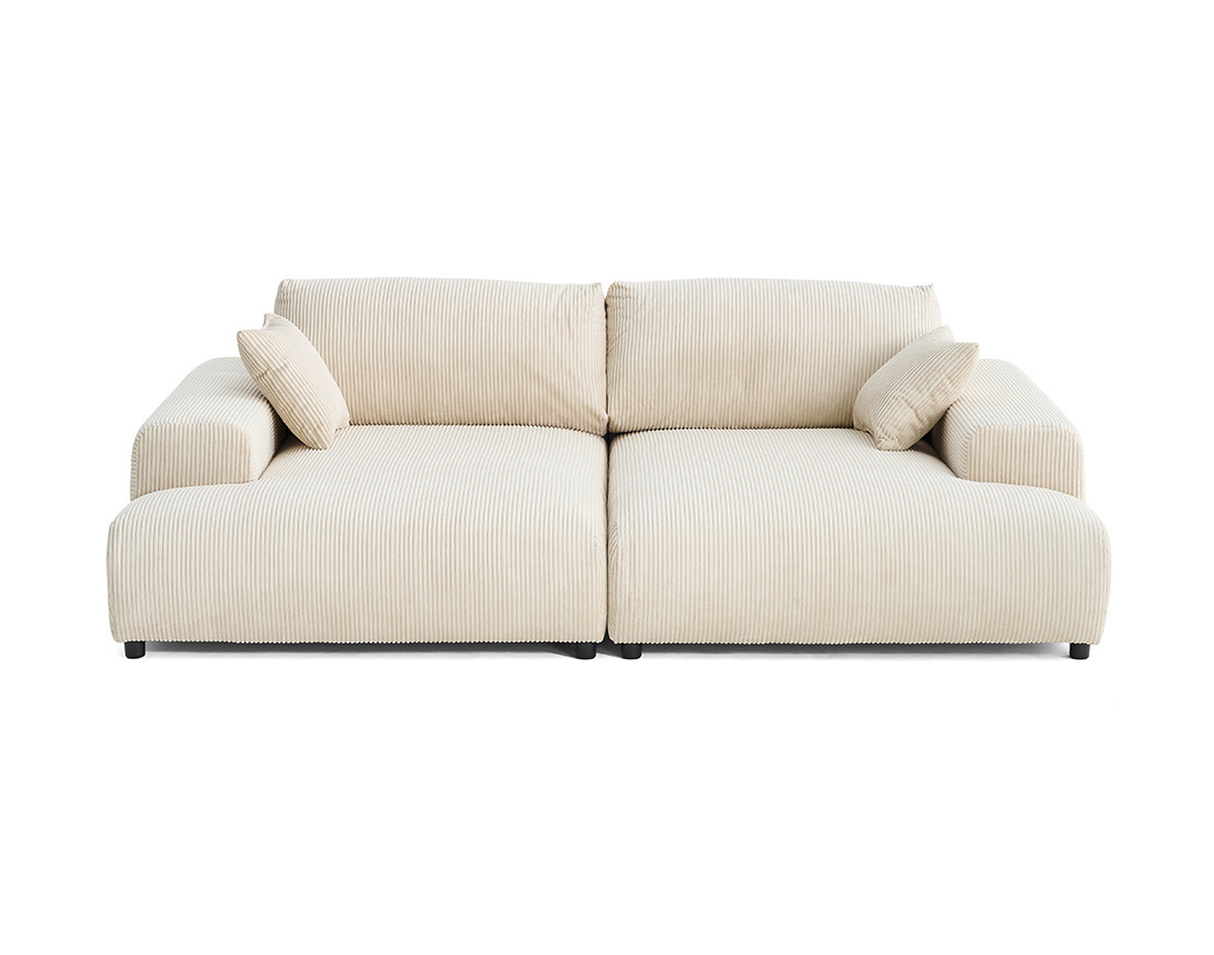 Canapé droit 4 places double méridienne en velours côtelé Garance