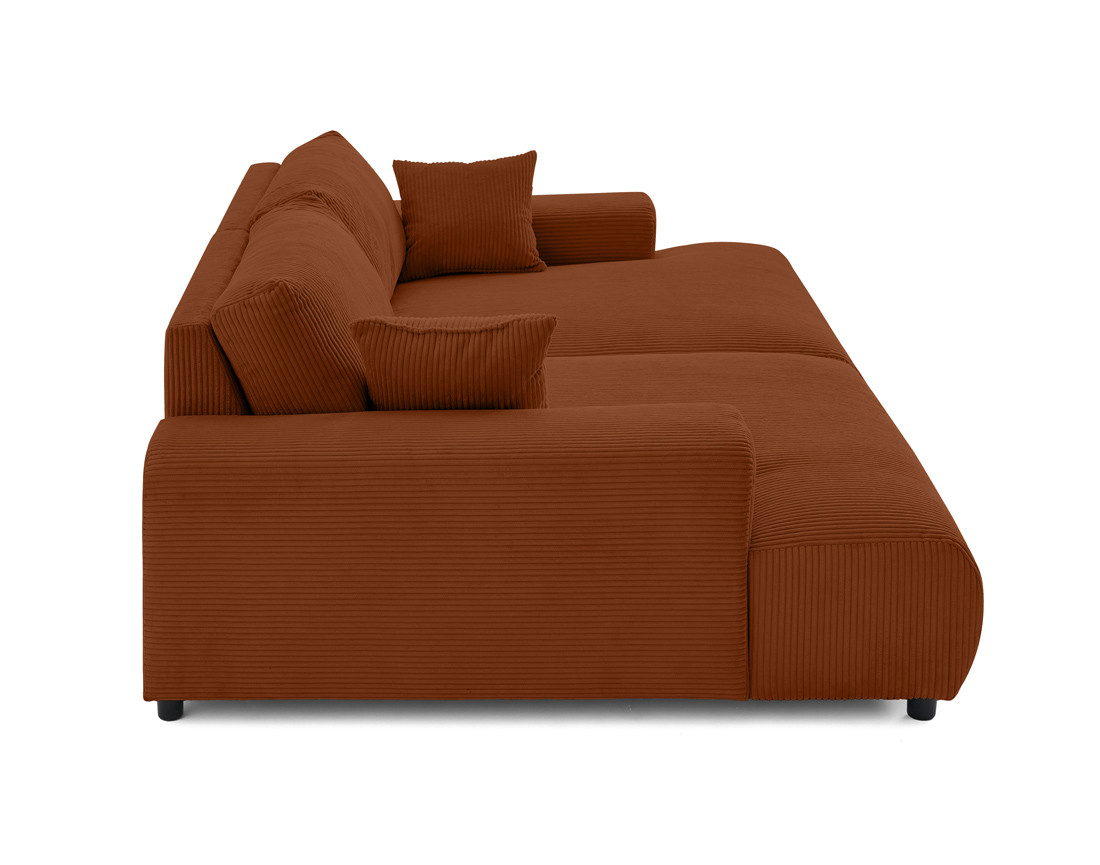 Canapé droit 4 places double méridienne en velours côtelé Garance