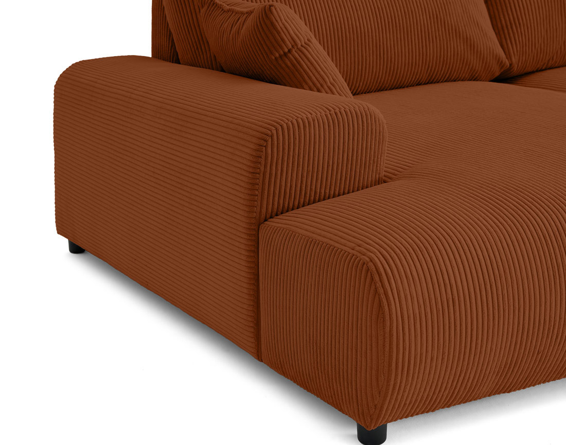 Canapé droit 4 places double méridienne en velours côtelé Garance