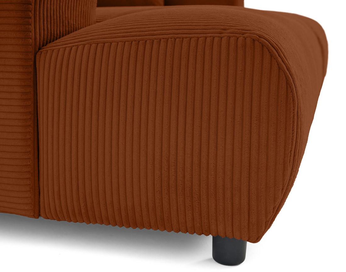 Canapé droit 4 places double méridienne en velours côtelé Garance