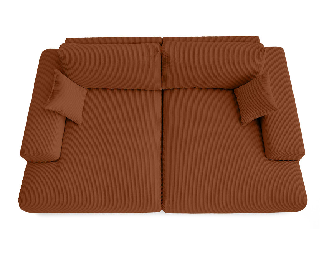 Canapé droit 4 places double méridienne en velours côtelé Garance