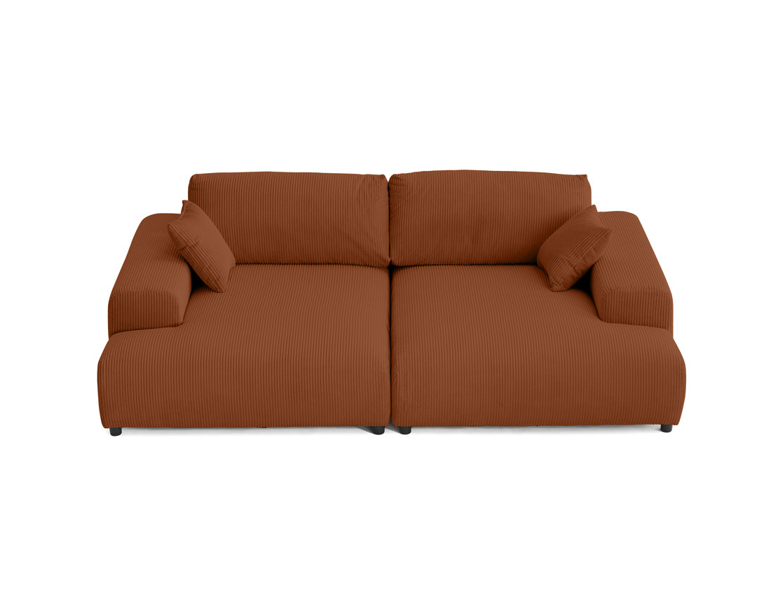 Canapé droit 4 places double méridienne en velours côtelé Garance