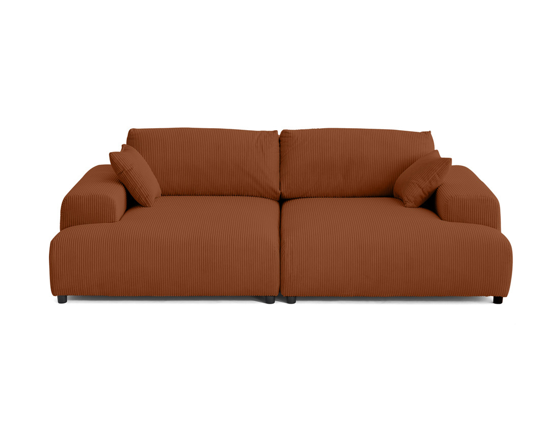 Canapé droit 4 places double méridienne en velours côtelé Garance
