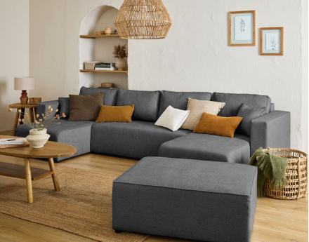 Canapé panoramique 7 places - convertible avec coffre - Topaze