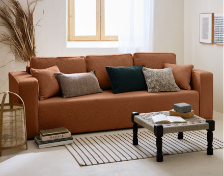 Canapé 3 places convertible avec coffre en tissu bouclette Topaze