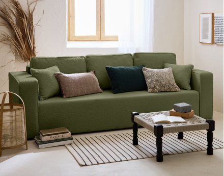 Canapé 3 places convertible avec coffre en tissu bouclette Topaze