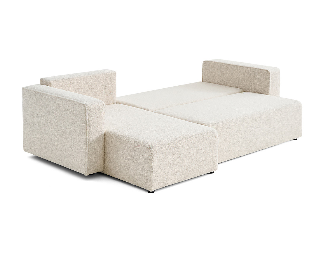 Canapé d'angle 4 places convertible avec coffre en tissu bouclette Topaze