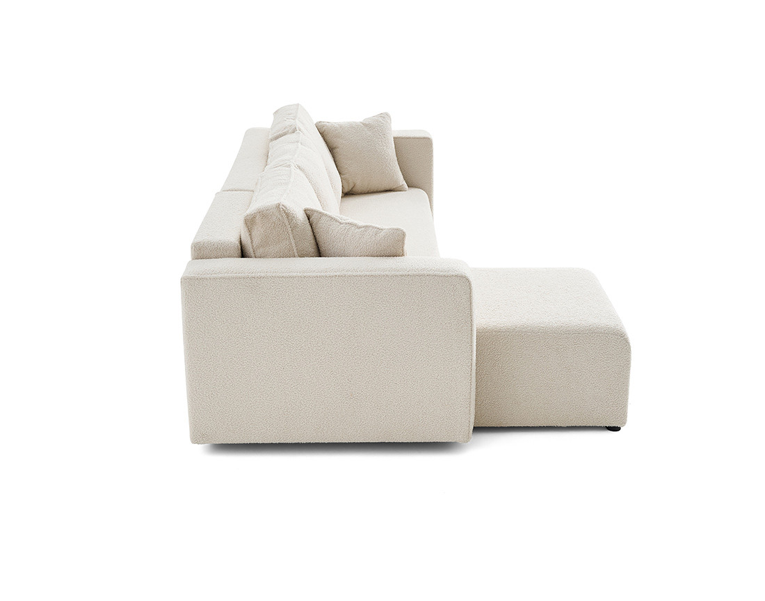 Canapé d'angle 4 places convertible avec coffre en tissu bouclette Topaze