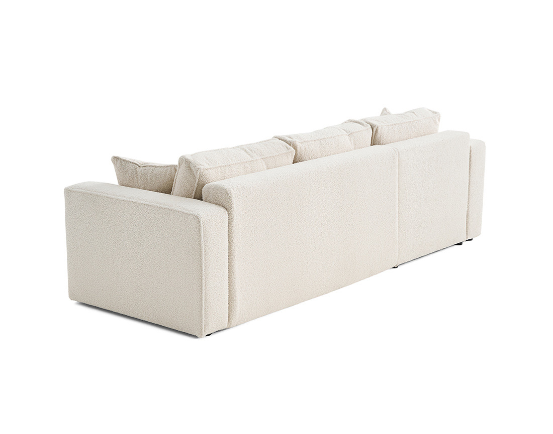 Canapé d'angle 4 places convertible avec coffre en tissu bouclette Topaze