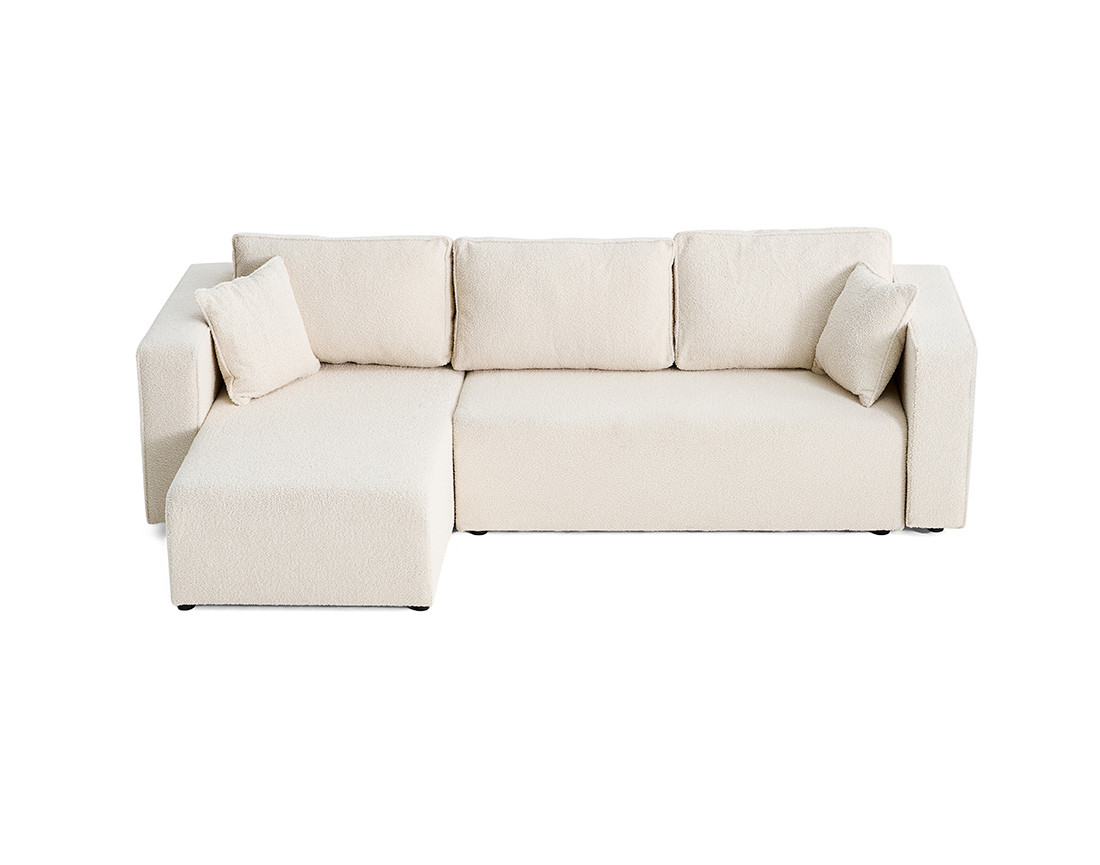 Canapé d'angle 4 places convertible avec coffre en tissu bouclette Topaze