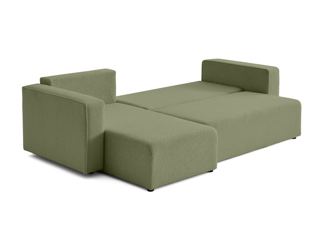 Canapé d'angle 4 places convertible avec coffre en tissu bouclette Topaze