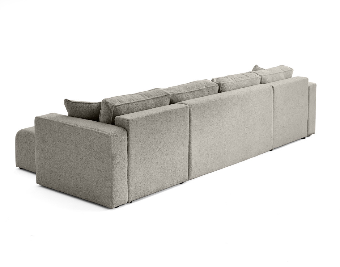 Canapé panoramique en U 7 places convertible avec coffre en tissu bouclette Topaze