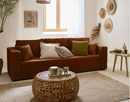 Canapé 3 places convertible avec coffre en tissu velours relief Topaze