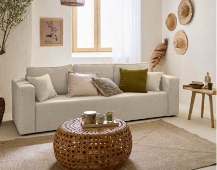 Canapé 3 places convertible avec coffre en tissu velours relief Topaze