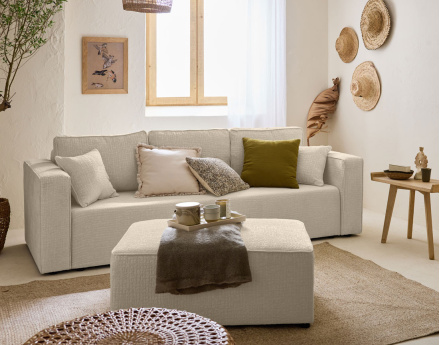 Canapé 3 places convertible avec coffre en tissu velours relief Topaze