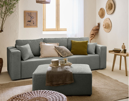 Canapé 3 places convertible avec coffre en tissu velours relief Topaze