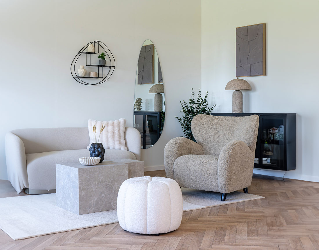 Pouf en tissu bouclette Helda