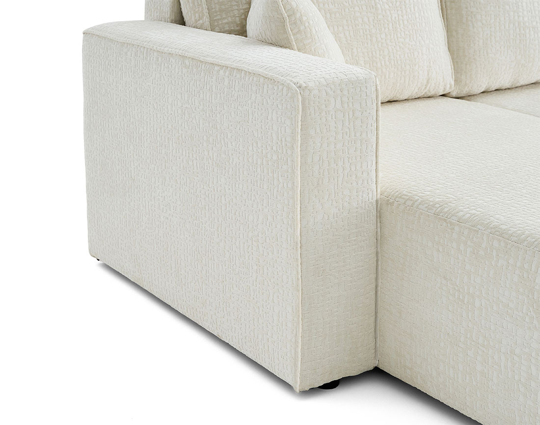 Canapé d'angle réversible 4 places convertible avec coffre en tissu velours relief Topaze