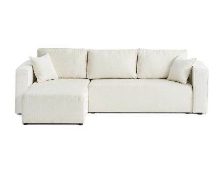 Canapé d'angle réversible 4 places convertible avec coffre en tissu velours relief Topaze