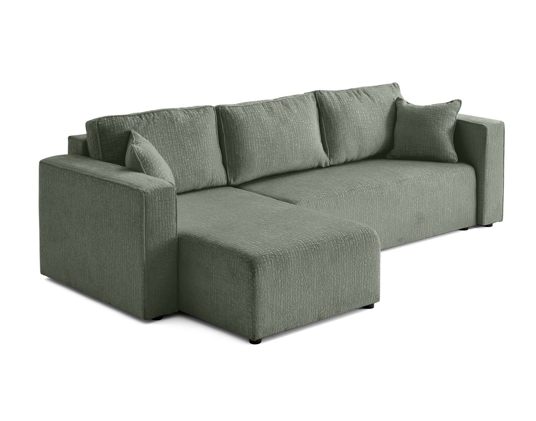 Canapé d'angle réversible 4 places convertible avec coffre en tissu velours relief Topaze