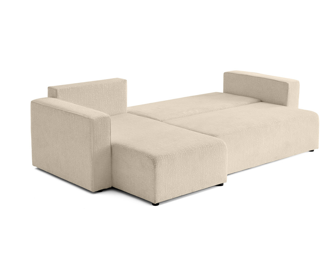 Canapé d'angle réversible 4 places convertible avec coffre en tissu velours relief Topaze