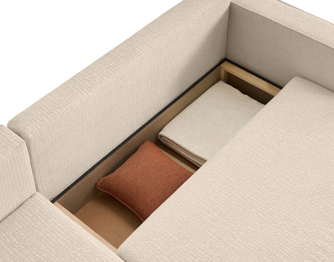 Canapé d'angle réversible 4 places convertible avec coffre en tissu velours relief Topaze