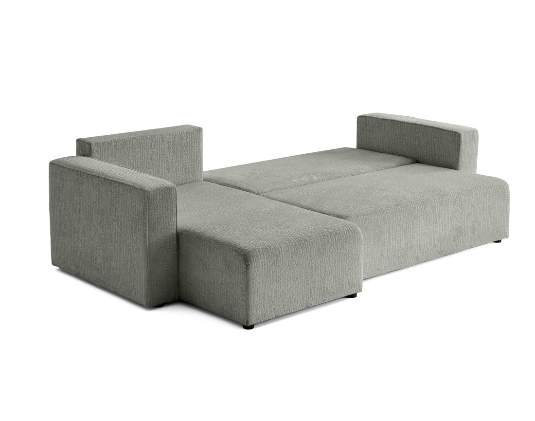 Canapé d'angle réversible 4 places convertible avec coffre en tissu velours relief Topaze