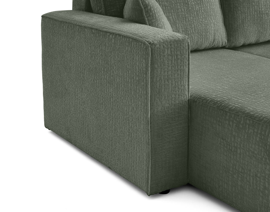 Canapé panoramique en U convertible avec coffre en tissu velours relief Topaze