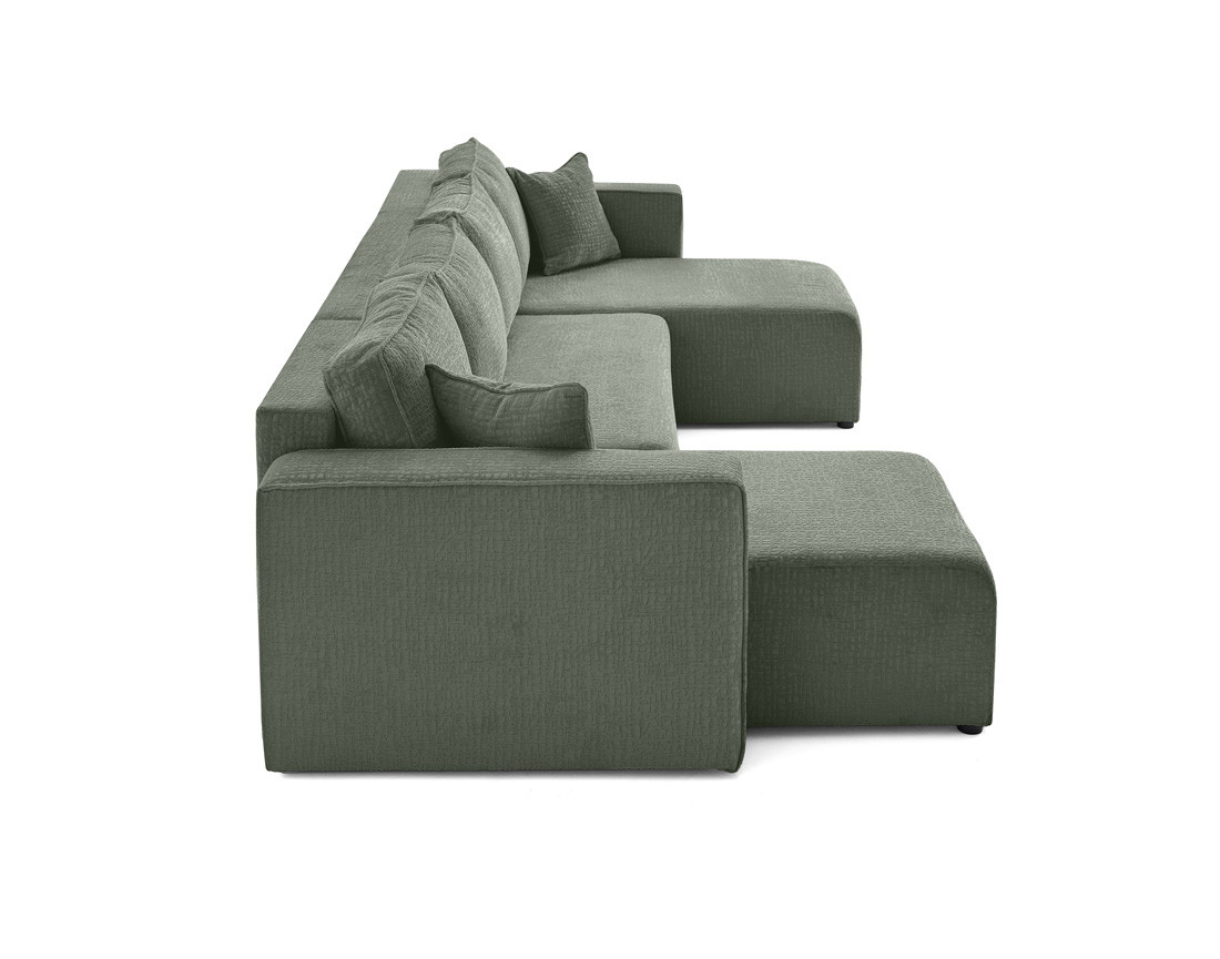 Canapé panoramique en U convertible avec coffre en tissu velours relief Topaze