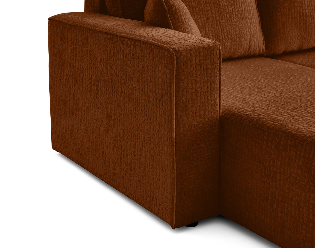 Canapé panoramique en U convertible avec coffre en tissu velours relief Topaze