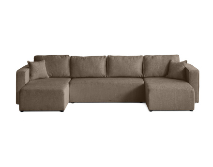 Canapé panoramique en U convertible avec coffre en tissu velours relief Topaze