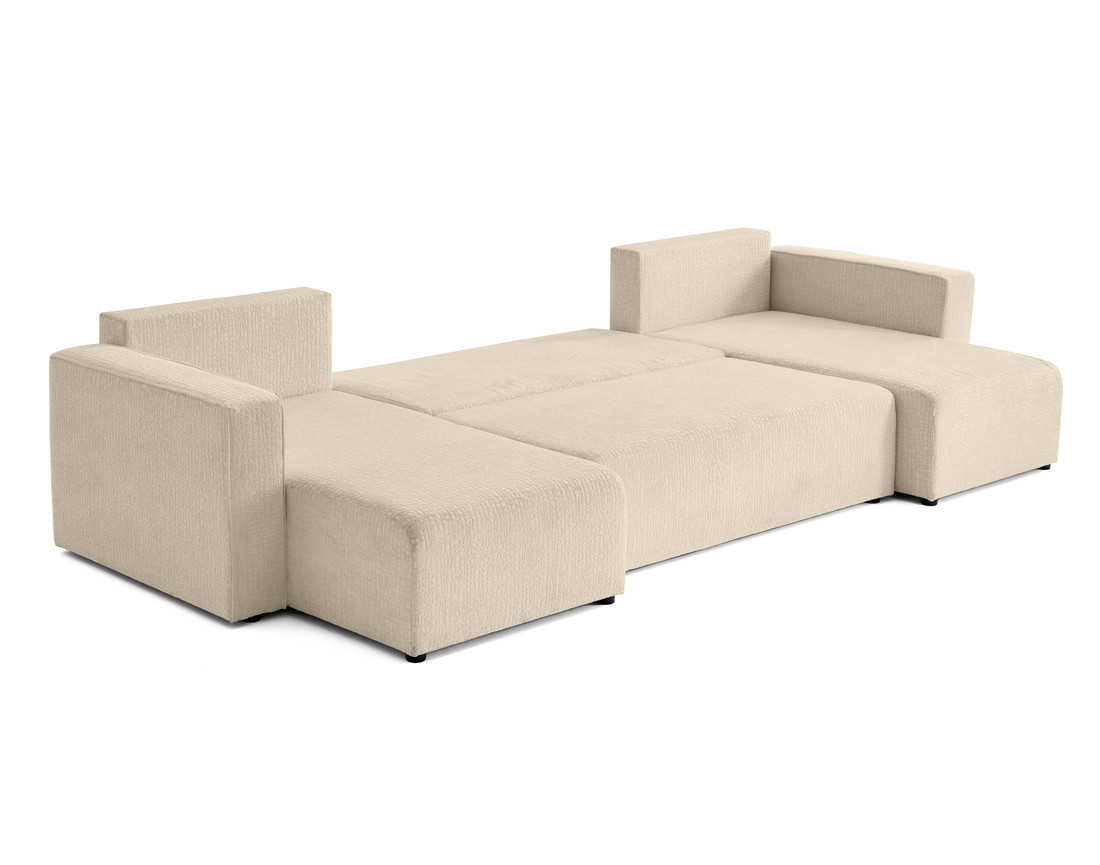Canapé panoramique en U convertible avec coffre en tissu velours relief Topaze