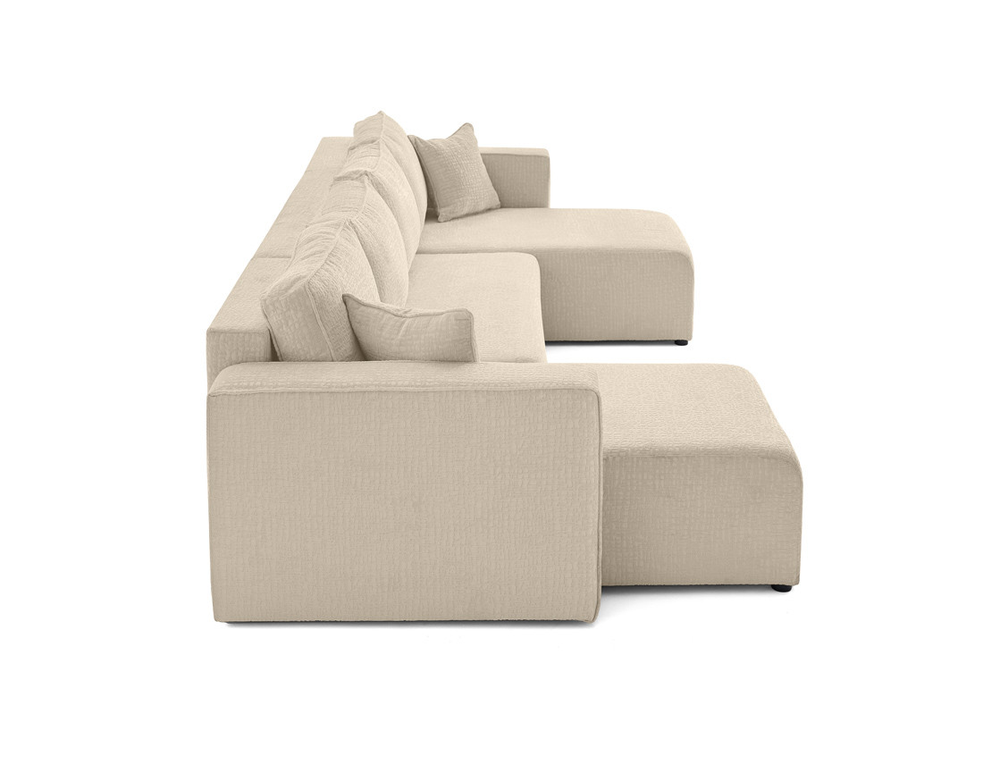 Canapé panoramique en U convertible avec coffre en tissu velours relief Topaze