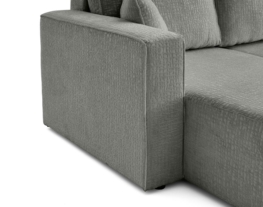 Canapé panoramique en U convertible avec coffre en tissu velours relief Topaze