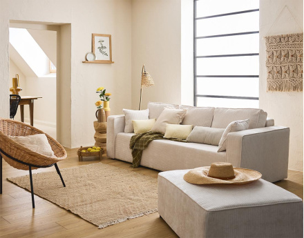 Canapé 3 places convertible avec coffre en velours côtelé plat Topaze