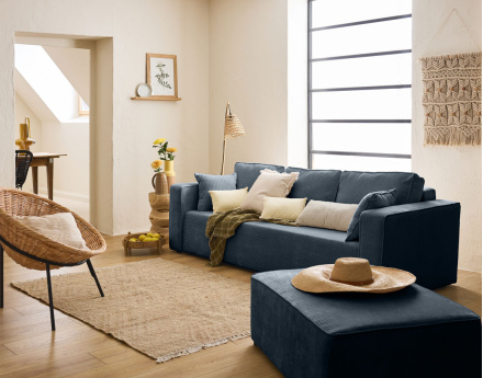 Canapé 3 places convertible avec coffre en velours côtelé plat Topaze