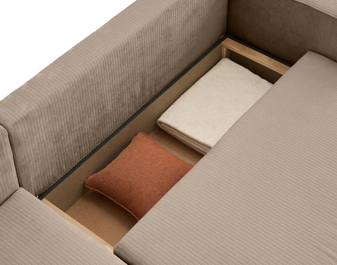 Canapé d'angle convertible avec coffre en velours côtelé plat Topaze