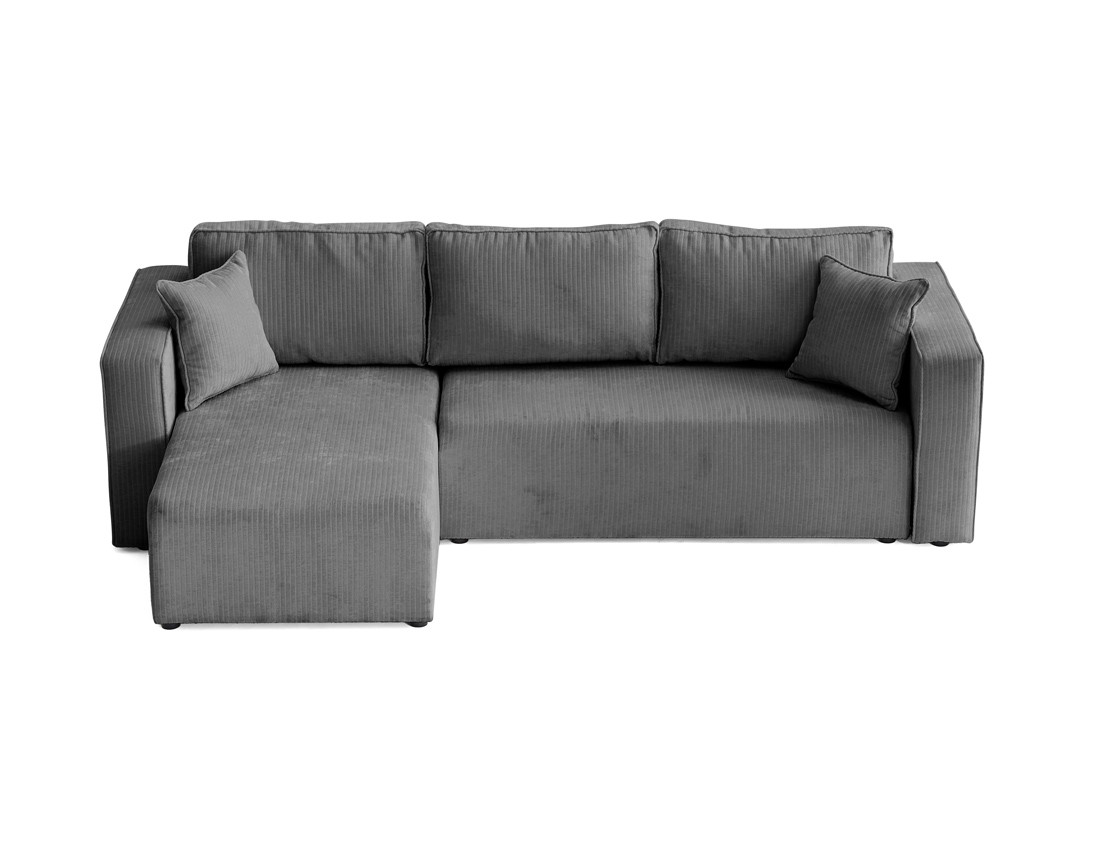 Canapé d'angle convertible avec coffre en velours côtelé plat Topaze