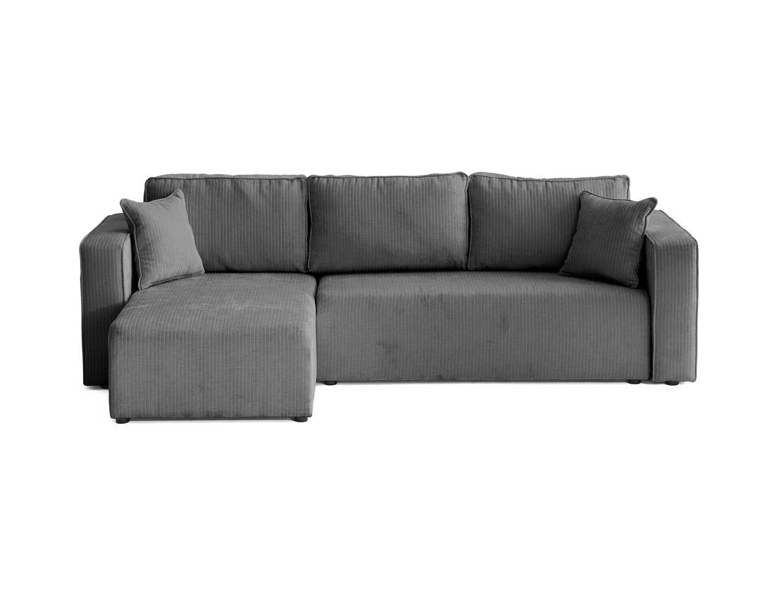Canapé d'angle convertible avec coffre en velours côtelé plat Topaze