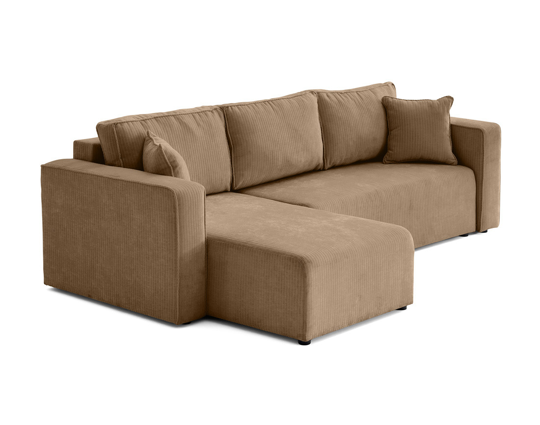 Canapé d'angle convertible avec coffre en velours côtelé plat Topaze