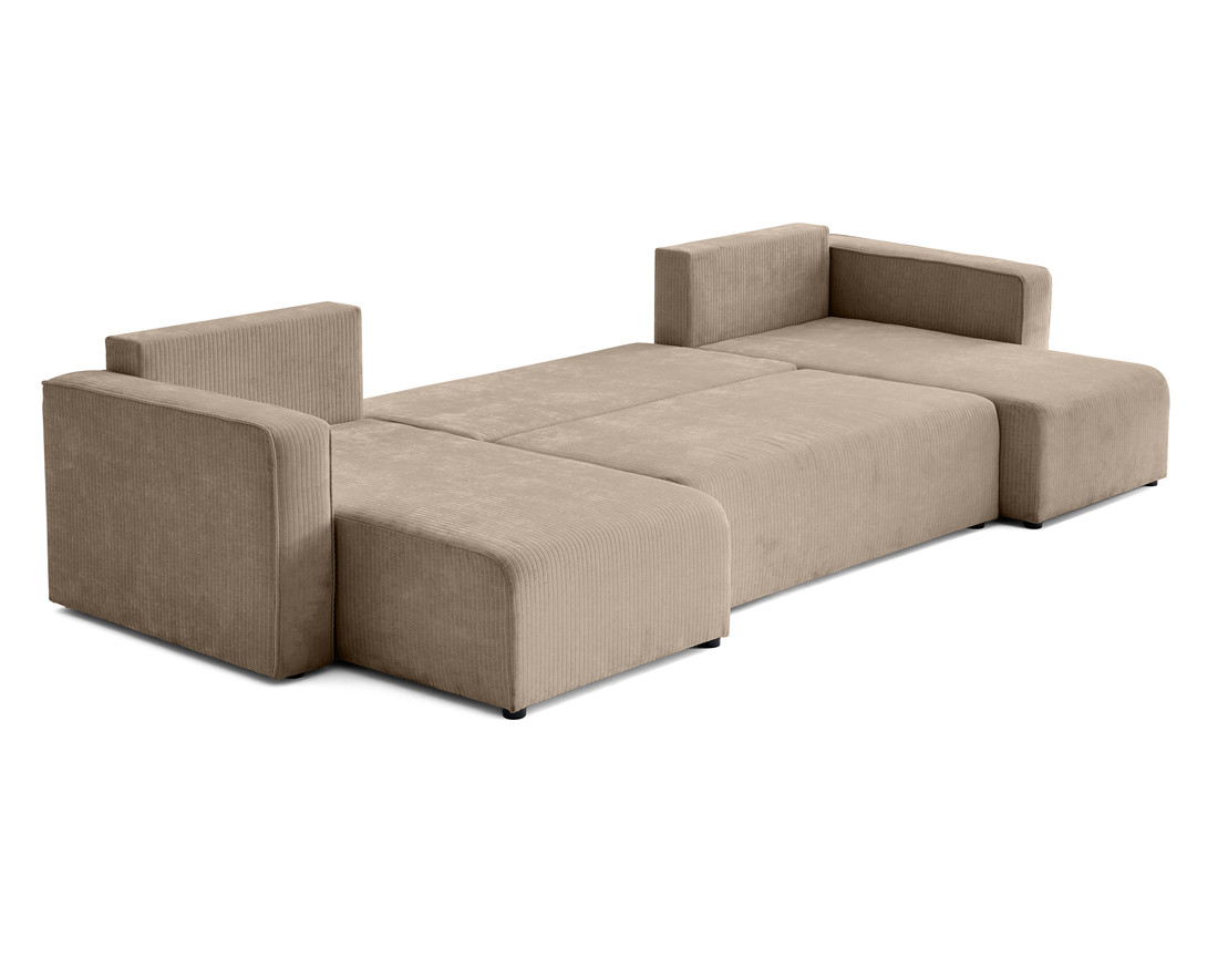 Canapé panoramique convertible avec coffre en velours côtelé plat Topaze